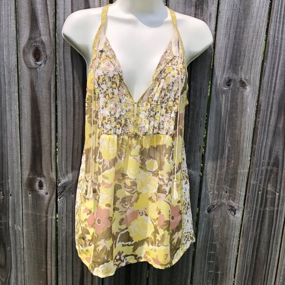 Joie Tops - Joie Silk Medium Floral Sleeveless Top Blouse Tank Yellow V Neck White Shara